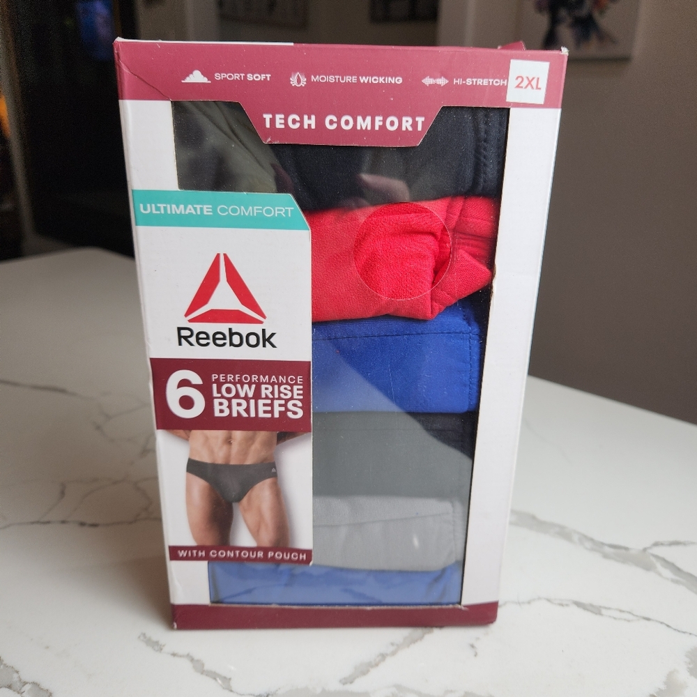 New mens REEBOK 6 pack Performance Low Rise Briefs Size 2XL